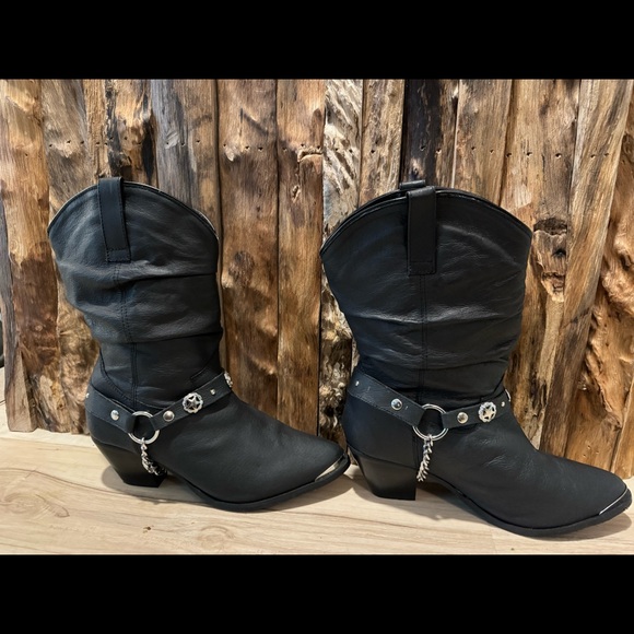 Brand New Dingo 1969 Leather Olivia Western Boot Black Size 8.5 Block Heel - Picture 2 of 4
